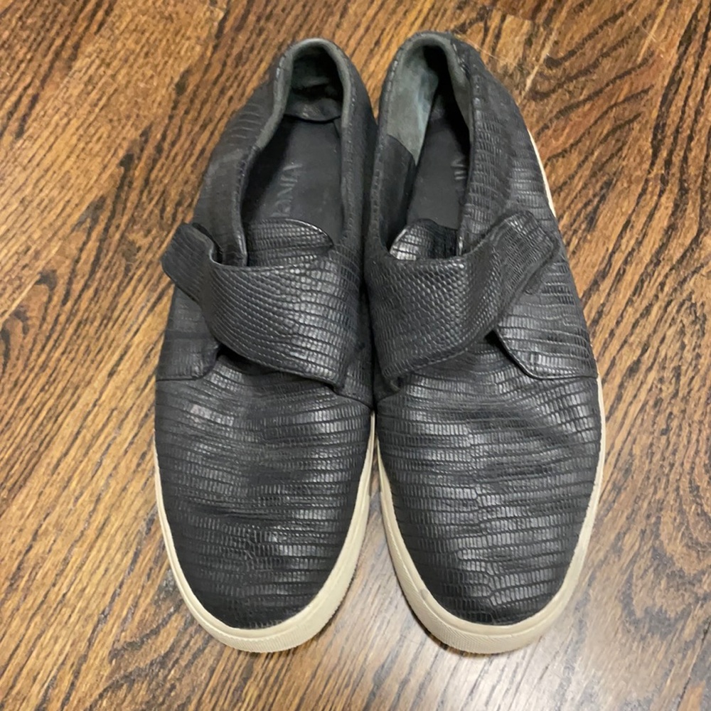 Vince reptile leather black slip in shoes with easy closure